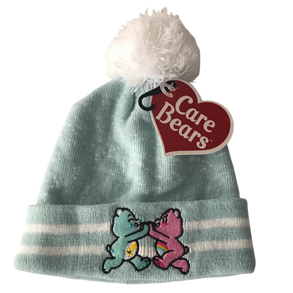 Care Bears Light Blue Knit Tuque With White Pom Pom Stitched Logo New With Tag
